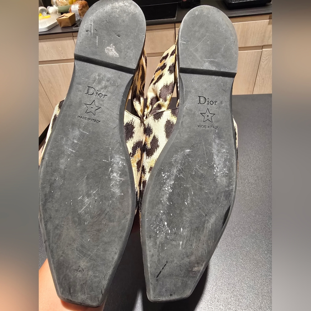 Dior Leopard Print Slingback Flats in Tan and Black - Picture 3 of 6